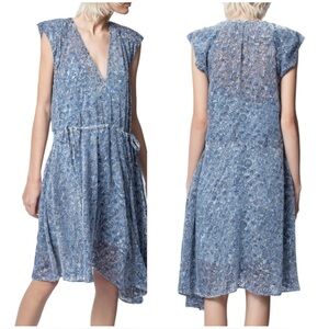 Zadig & Voltaire Silk Blend Rozane Velours Devore Dress Bleuet Medium Blue Fairy
